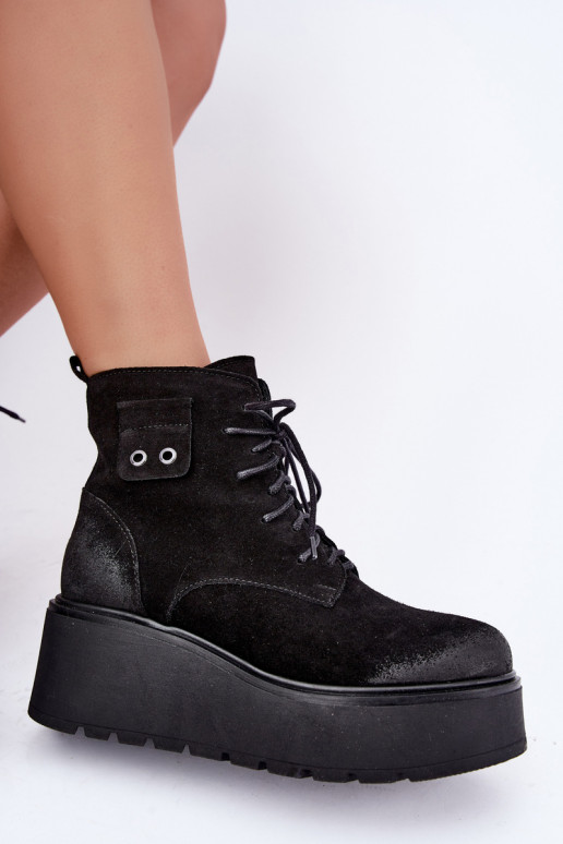 Botins pretos femininos com plataforma Zazoo 60499