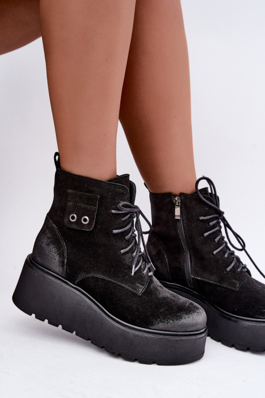 Botins pretos femininos com plataforma Zazoo 60499