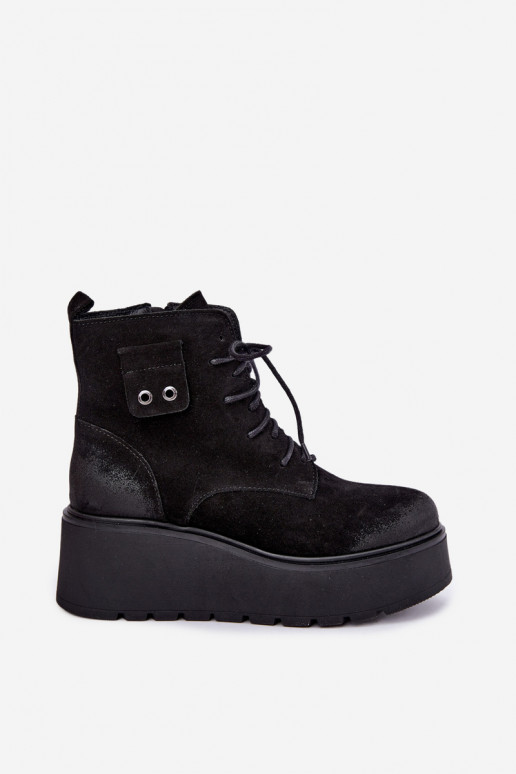Botins pretos femininos com plataforma Zazoo 60499