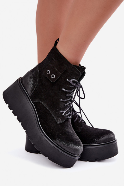 Botins pretos femininos com plataforma Zazoo 60499