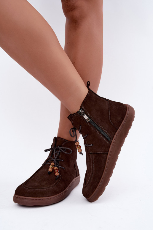 Botins de camurça natural para mulheres com contas Zazoo 30078