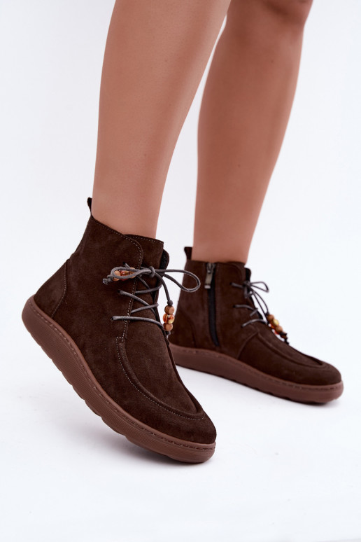 Botins de camurça natural para mulheres com contas Zazoo 30078