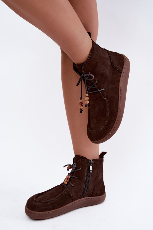 Botins de camurça natural para mulheres com contas Zazoo 30078