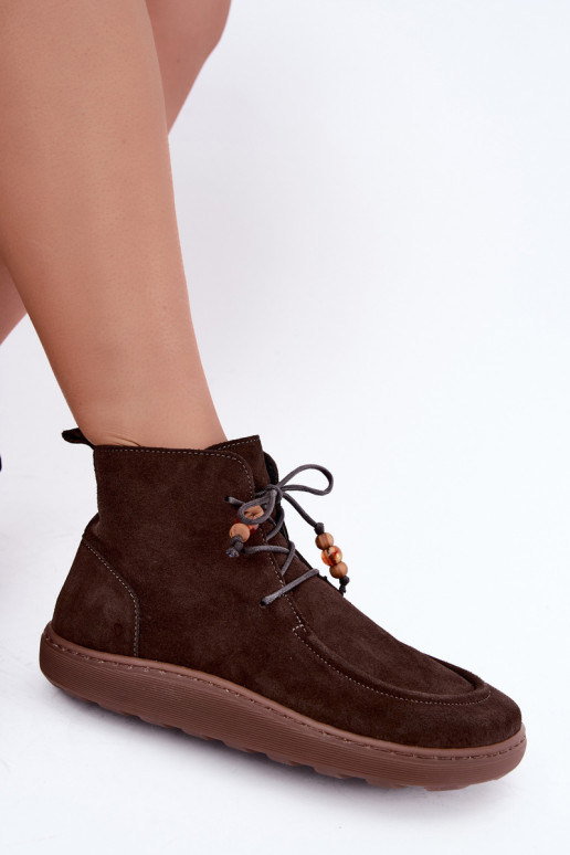 Botins de camurça natural para mulheres com contas Zazoo 30078