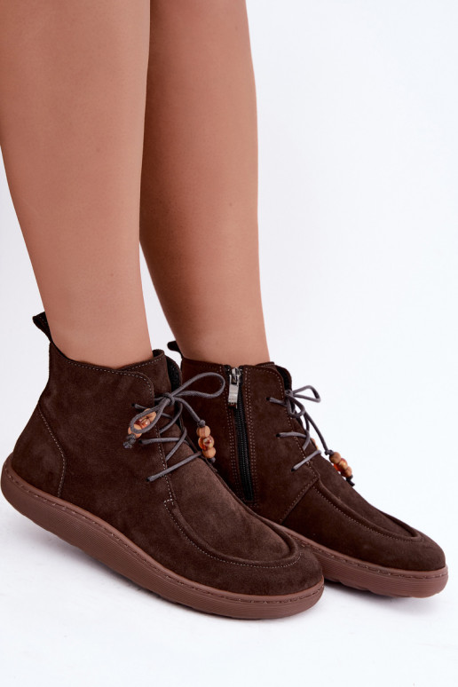 Botins de camurça natural para mulheres com contas Zazoo 30078