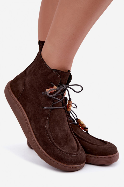 Botins de camurça natural para mulheres com contas Zazoo 30078