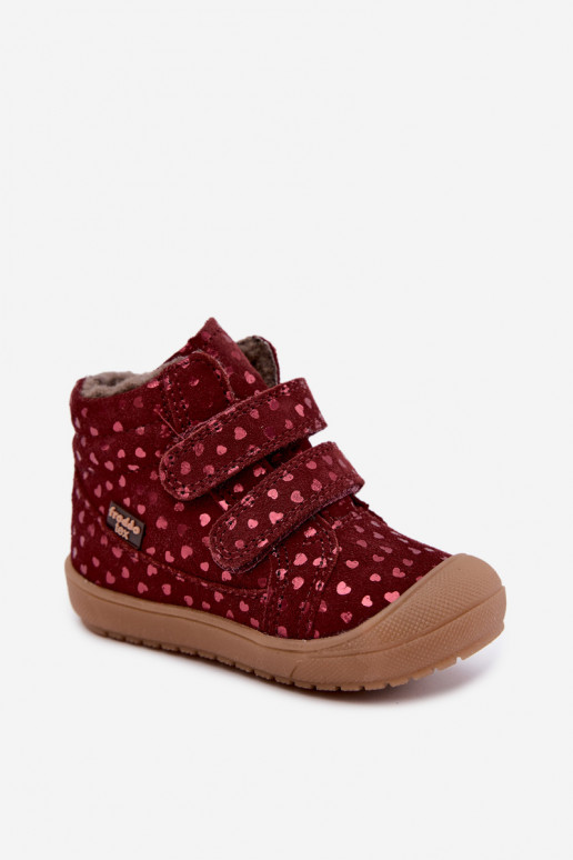 Botas de inverno em camurça para crianças com corações Froddo G2110138-28 cor bordô