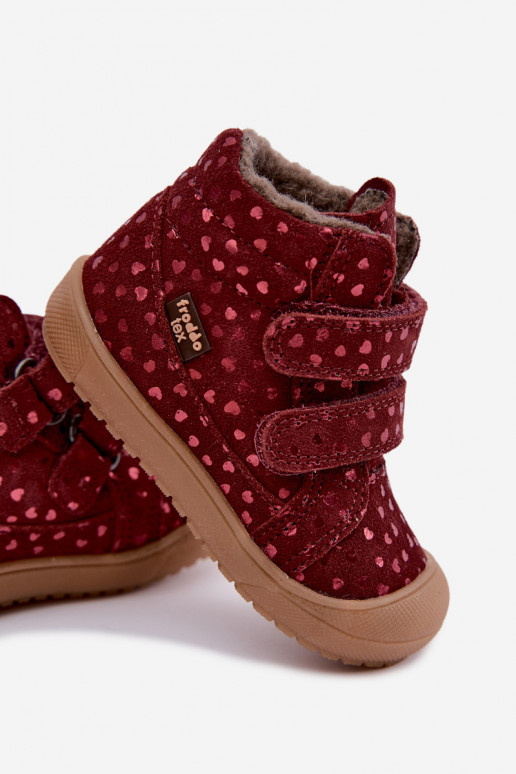 Botas de inverno em camurça para crianças com corações Froddo G2110138-28 cor bordô