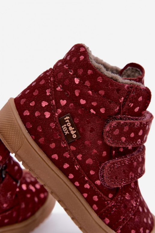 Botas de inverno em camurça para crianças com corações Froddo G2110138-28 cor bordô