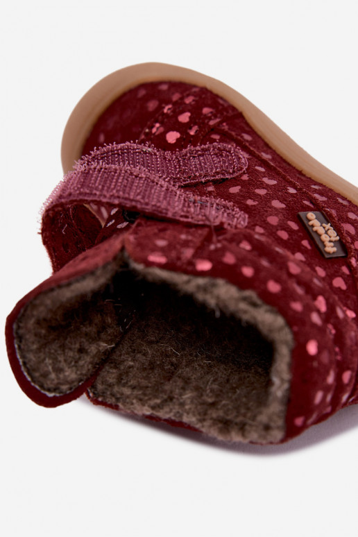 Botas de inverno em camurça para crianças com corações Froddo G2110138-28 cor bordô