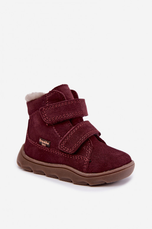 Botas de neve em camurça para crianças Barefoot Froddo G2110151-4 cor bordô