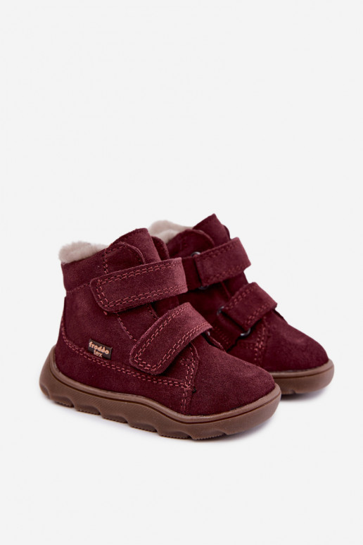 Botas de neve em camurça para crianças Barefoot Froddo G2110151-4 cor bordô