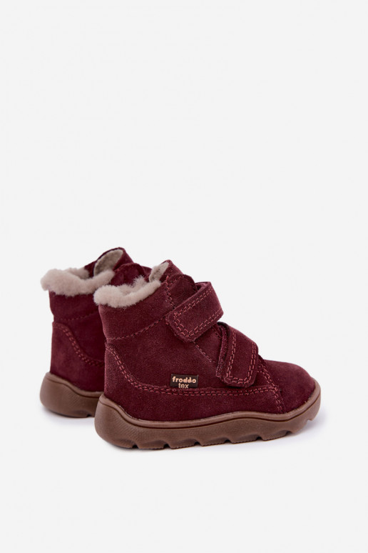 Botas de neve em camurça para crianças Barefoot Froddo G2110151-4 cor bordô