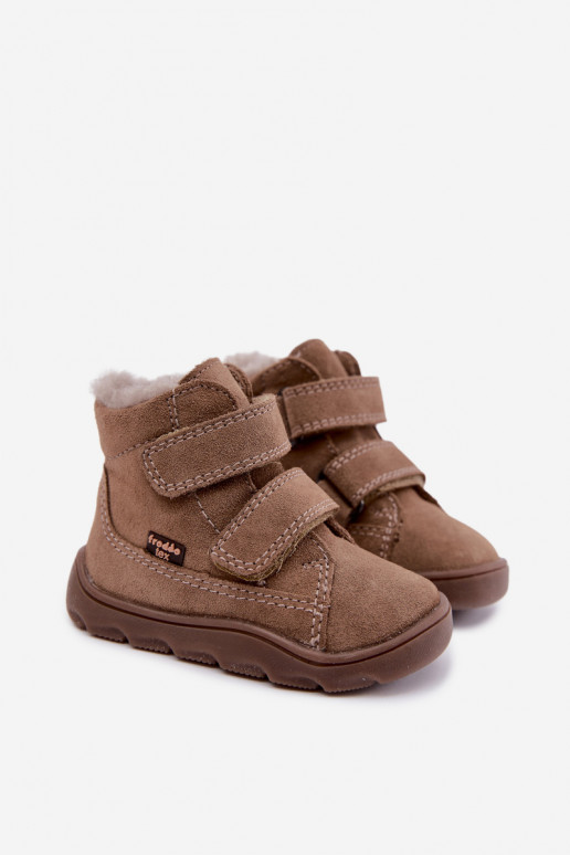 Botas de neve em camurça para crianças Barefoot Froddo G2110151-8 cor areia