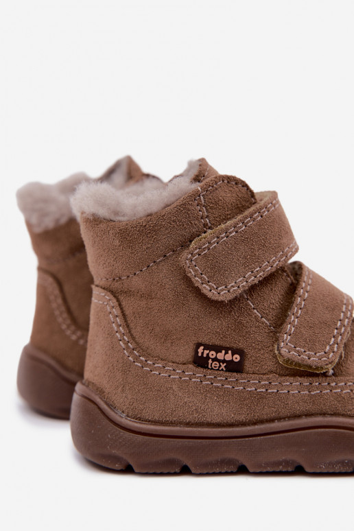 Botas de neve em camurça para crianças Barefoot Froddo G2110151-8 cor areia