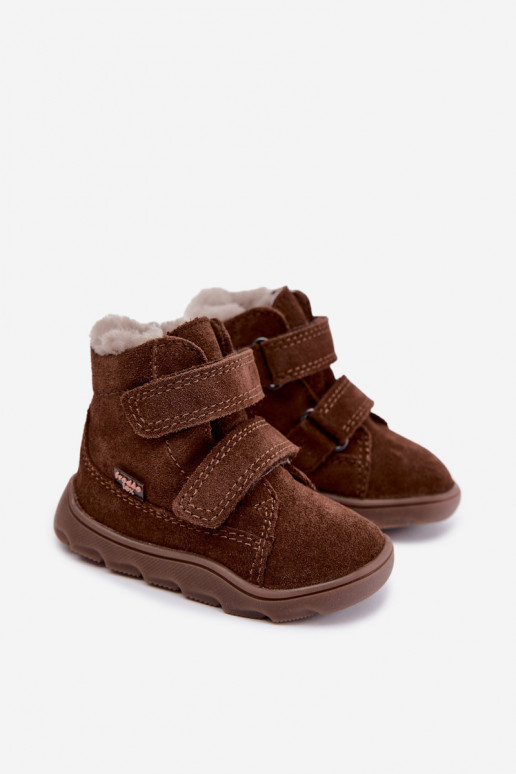 Botas de neve em camurça para crianças Barefoot Froddo G2110151-13 cor chocolate