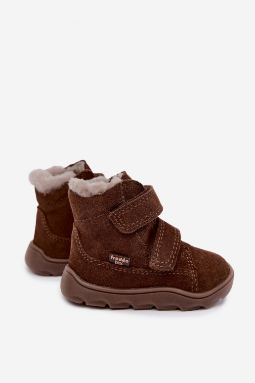 Botas de neve em camurça para crianças Barefoot Froddo G2110151-13 cor chocolate