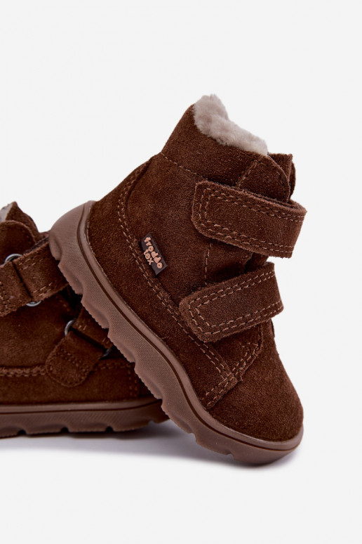 Botas de neve em camurça para crianças Barefoot Froddo G2110151-13 cor chocolate