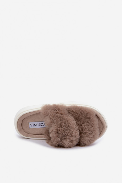 Chinelos femininos com pelo em sola mais grossa Vinceza 105105 cor areia