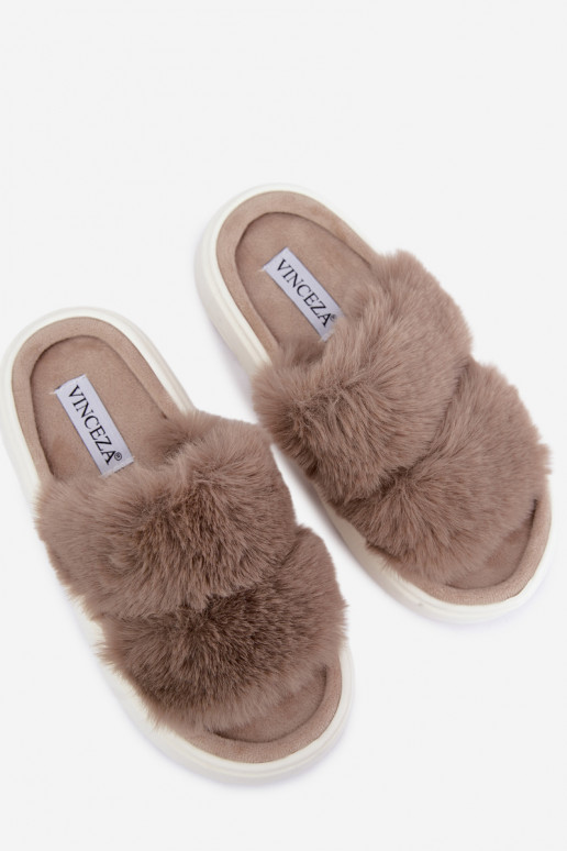 Chinelos femininos com pelo em sola mais grossa Vinceza 105105 cor areia