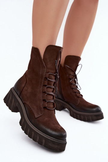 Botins de trabalho em couro para mulheres Zazoo 1850 chocolate