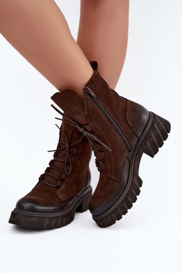 Botins de trabalho em couro para mulheres Zazoo 1850 chocolate 2