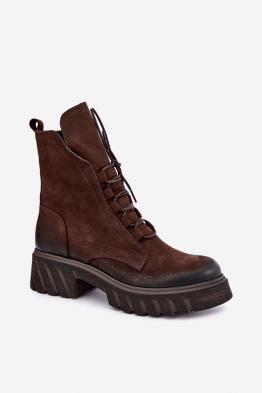 Botins de trabalho em couro para mulheres Zazoo 1850 chocolate