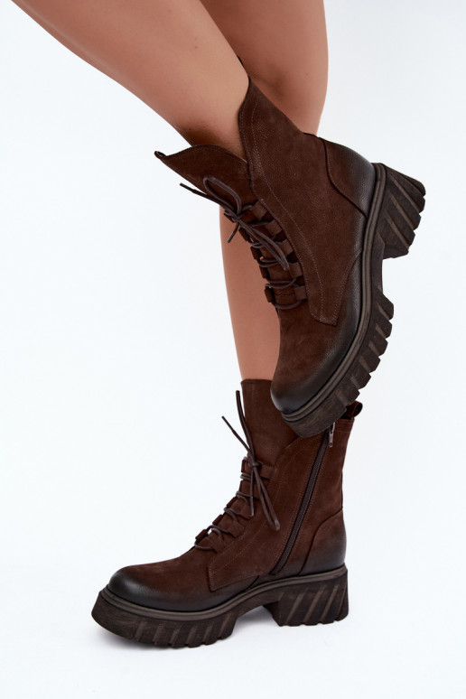 Botins de trabalho em couro para mulheres Zazoo 1850 chocolate