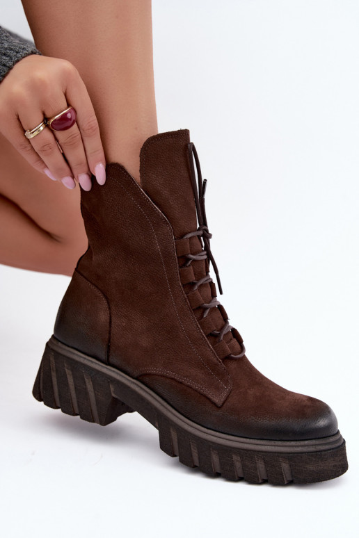 Botins de trabalho em couro para mulheres Zazoo 1850 chocolate