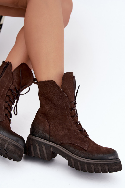 Botins de trabalho em couro para mulheres Zazoo 1850 chocolate