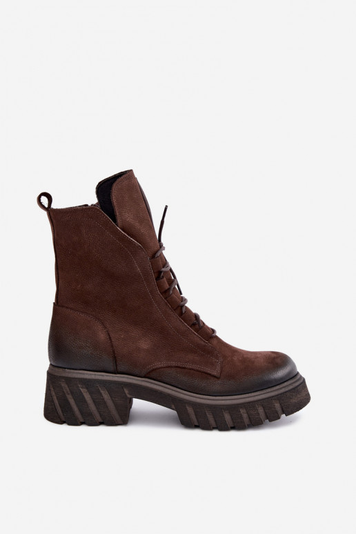 Botins de trabalho em couro para mulheres Zazoo 1850 chocolate