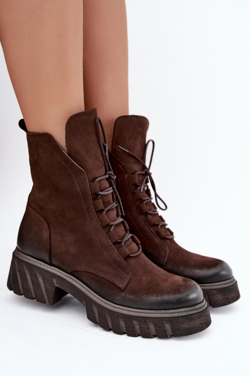 Botins de trabalho em couro para mulheres Zazoo 1850 chocolate