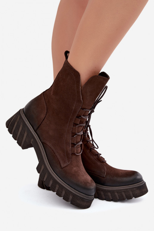 Botins de trabalho em couro para mulheres Zazoo 1850 chocolate