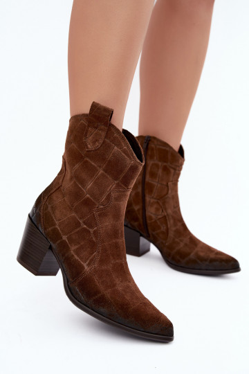 Botas em camurça estilo cowboy com relevo Zazoo 1988 marrom