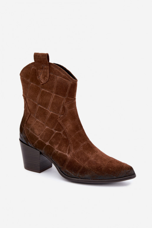 Botas em camurça estilo cowboy com relevo Zazoo 1988 marrom