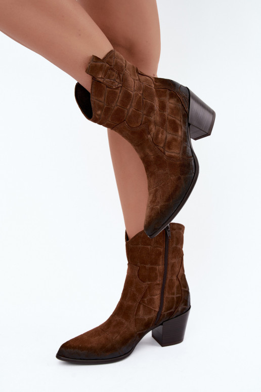 Botas em camurça estilo cowboy com relevo Zazoo 1988 marrom