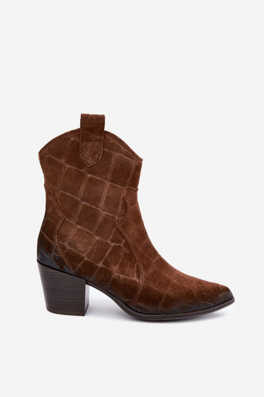 Botas em camurça estilo cowboy com relevo Zazoo 1988 marrom