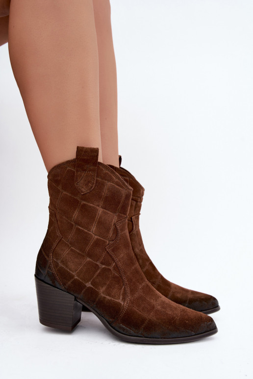 Botas em camurça estilo cowboy com relevo Zazoo 1988 marrom