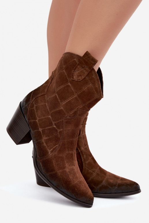 Botas em camurça estilo cowboy com relevo Zazoo 1988 marrom