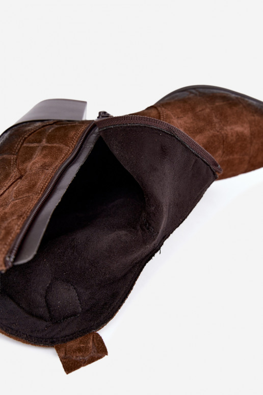Botas em camurça estilo cowboy com relevo Zazoo 1988 marrom
