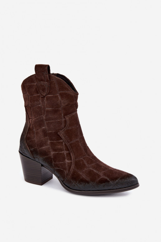 Botas em camurça estilo cowboy com relevo Zazoo 1988 chocolate