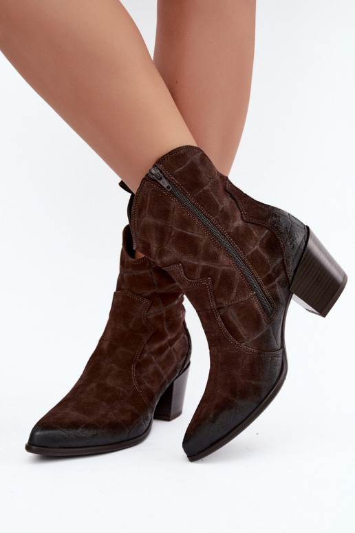 Botas em camurça estilo cowboy com relevo Zazoo 1988 chocolate