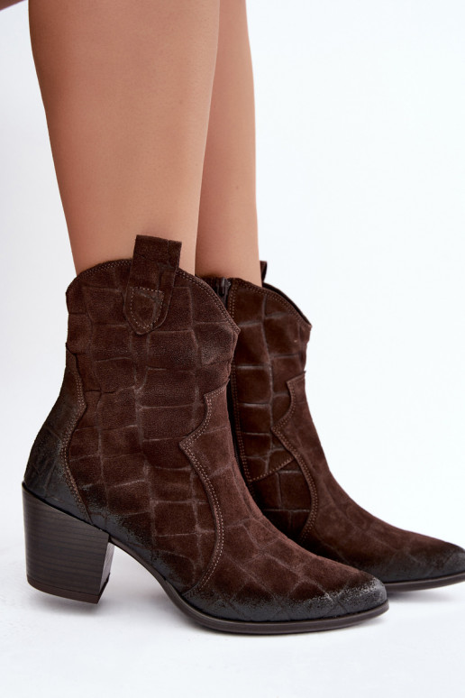 Botas em camurça estilo cowboy com relevo Zazoo 1988 chocolate