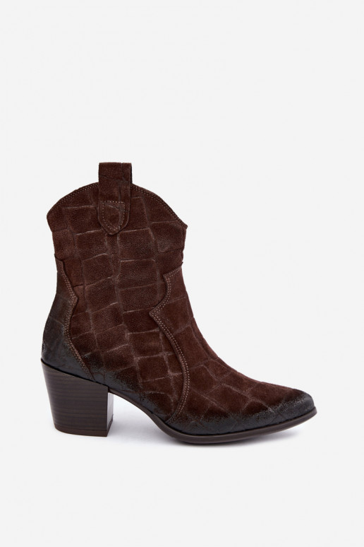 Botas em camurça estilo cowboy com relevo Zazoo 1988 chocolate