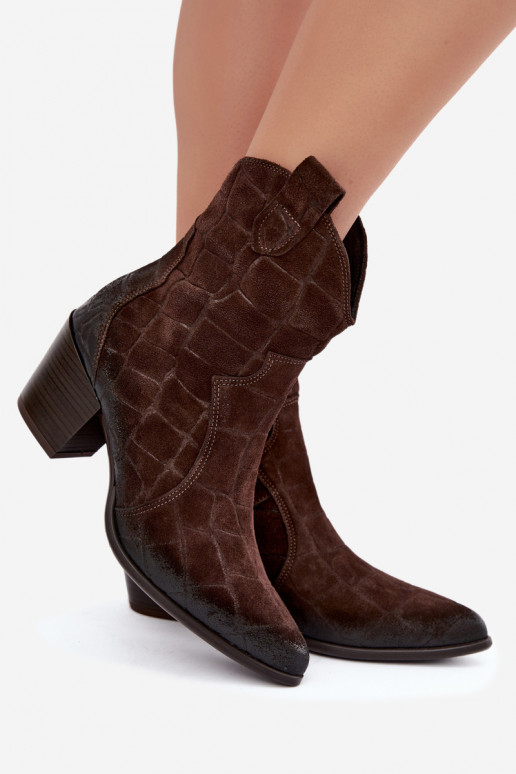 Botas em camurça estilo cowboy com relevo Zazoo 1988 chocolate