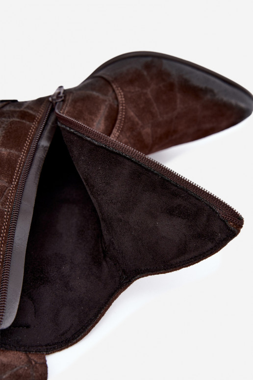 Botas em camurça estilo cowboy com relevo Zazoo 1988 chocolate