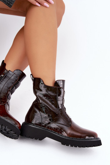Botins isolados femininos com efeito verniz T.Sokolski Z26-501 castanho