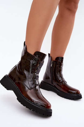 Botins isolados femininos com efeito verniz T.Sokolski Z26-501 castanho 2