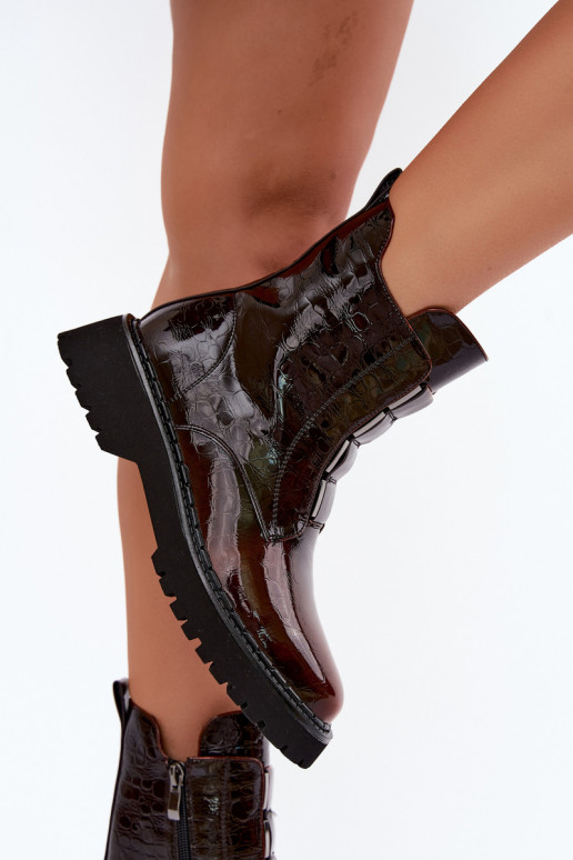 Botins isolados femininos com efeito verniz T.Sokolski Z26-501 castanho