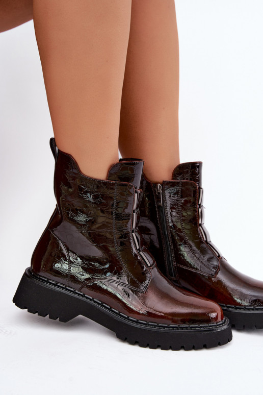 Botins isolados femininos com efeito verniz T.Sokolski Z26-501 castanho